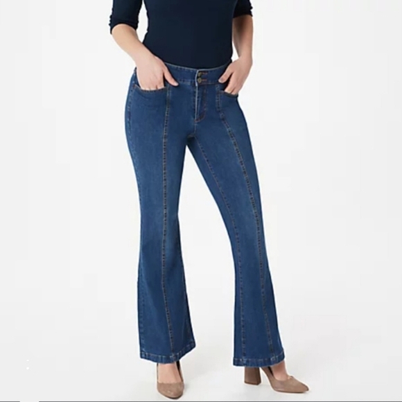 G.I.L.I Flared Jeans - Women's Size 12 Slit Back Front Seam Medium Wash - Picture 2 of 14